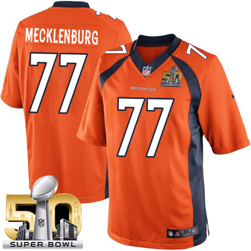Youth Elite Karl Mecklenburg Super Bowl L Nike Jersey Orange Home - #77 NFL Denver Broncos